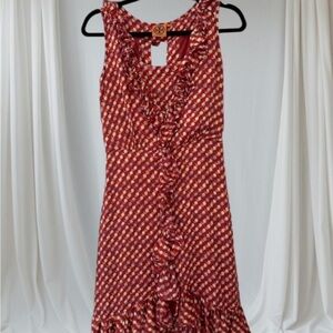 GENTLY WORN TORY BURCH JANETTA  RUFFLED JACQUARD PRINT DRESS SIZE 4